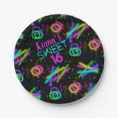 Neon Glow Stick Sweet 16 Name ID760 Pappteller (Vorderseite)