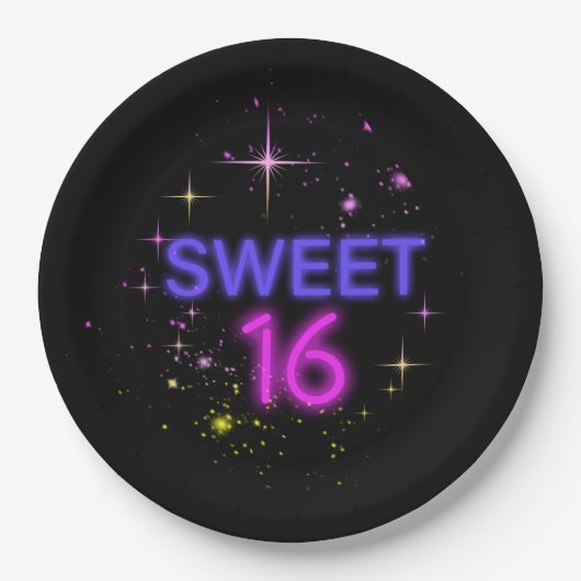 Neon Glow Sweet 16 ID760 Pappteller (Vorderseite)