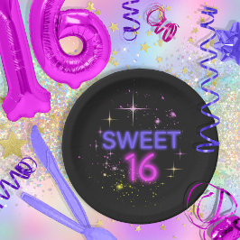 Neon Glow Sweet 16 ID760 Pappteller