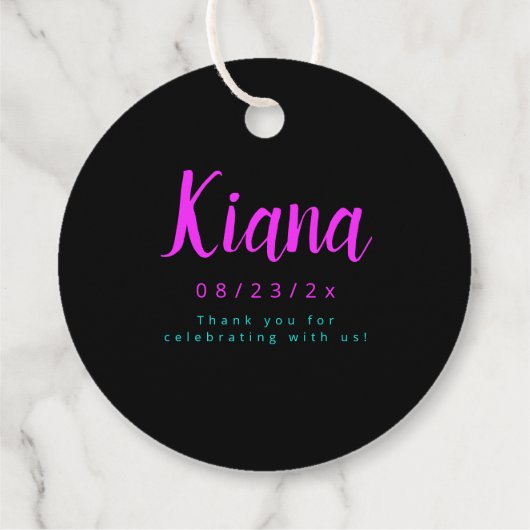 Neon Glow Sweet 16 Name ID760 Geschenkanhänger (Rückseite)