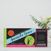 Neon Glow Ticket 16 . Geburtstag Geburtstag VIP Einladung (Stehend Vorderseite)