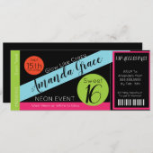 Neon Glow Ticket 16 . Geburtstag Geburtstag VIP Einladung (Vorne/Hinten)