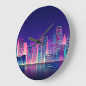 Neon Glow Vintag Night City Große Wanduhr (Winkel)
