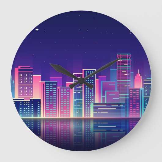 Neon Glow Vintag Night City Große Wanduhr (Vorderseite)