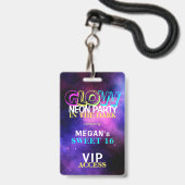Neon Glow VIP Zugang Sweet 16 Geburtstagseinladung Ausweis (Vorderseite mit Lanyard)