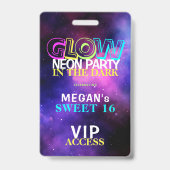 Neon Glow VIP Zugang Sweet 16 Geburtstagseinladung Ausweis (Vorderseite)