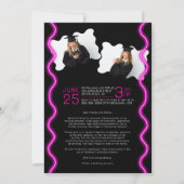 Neon Glow Wavy Border Foto Abschluss Zeremonie Einladung (Rückseite)