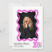 Neon Glow Wavy Border Foto Graduation Party Einladung (Vorderseite)
