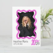 Neon Glow Wavy Border Foto Graduation Party Einladung (Stehend Vorderseite)
