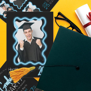 Neon Glow Wavy Border Foto Graduation Party Einladung