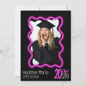 Neon Glow Wavy Border Foto Graduation Party Einladung (Vorderseite)
