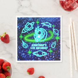 Neon Glows Blue Outer Space Astronaut Serviette
