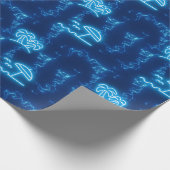 Neon Glows Blue Water Palm Tree Beach Pool Geschenkpapier (Ecke)