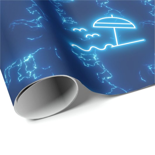 Neon Glows Blue Water Palm Tree Beach Pool Geschenkpapier (Rolleneckpunkt)