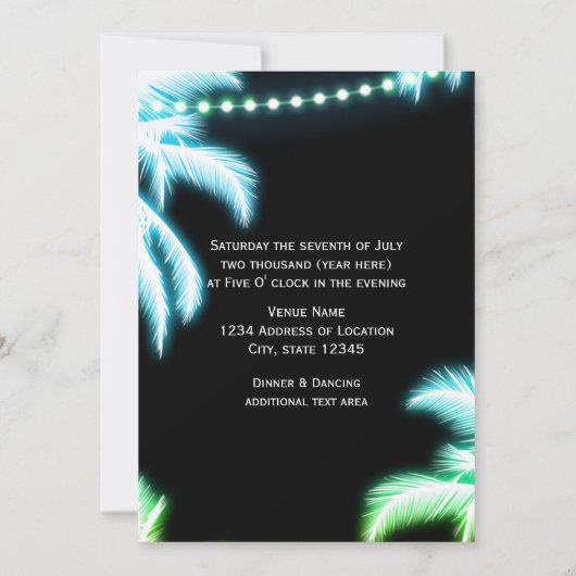 Neon Glows Palm Trees Beach Party Summer Einladung (Rückseite)
