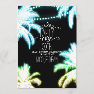 Neon Glows Palm Trees Beach Party Summer Einladung