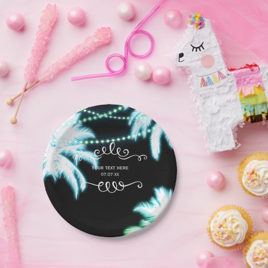 Neon Glows Palm Trees Beach Party Summer Pappteller (Party)