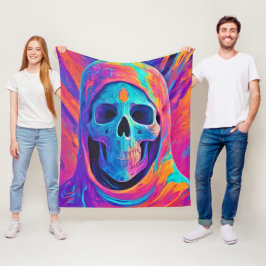 Neon Glows Skull Art Fleecedecke