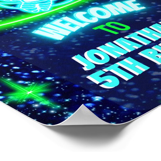Neon Glows Space Rocket Ship Boys Party Willkommen Poster (Ecke)