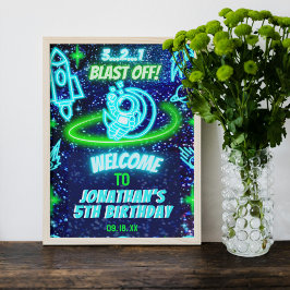 Neon Glows Space Rocket Ship Boys Party Willkommen Poster