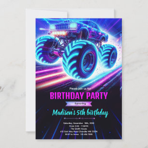 Neon-Glüh-Monster-Truck-Party-Einladung Einladung