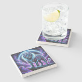 Neon Glühen Tiger Marmor Stone Untersetzer Design. (Seitenansicht)