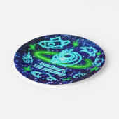 Neon glühende Blue Outer Space Rocket Ship Boy's Pappteller (Schrägansicht)