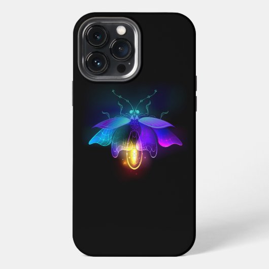 Neon-Glühwürmchen auf Schwarz iPhone Hülle (Rückseite)