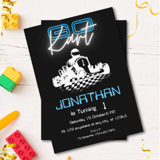 Neon Go-Kart Birthday Einladung