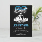 Neon Go-Kart Birthday Einladung (Stehend Vorderseite)