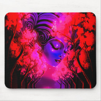 Neon Goddess in Enchanted Forest Mousepad