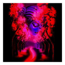Neon Goddess in Enchanted Forest Poster