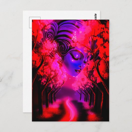 Neon Goddess in Enchanted Forest Postkarte (Vorne/Hinten)