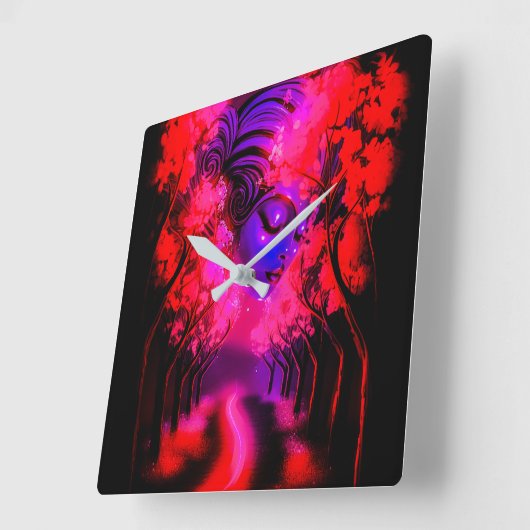 Neon Goddess in Enchanted Forest Quadratische Wanduhr (Winkel)