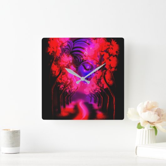 Neon Goddess in Enchanted Forest Quadratische Wanduhr (Zuhause)