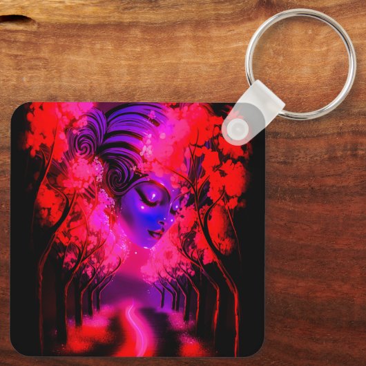 Neon Goddess in Enchanted Forest Schlüsselanhänger (Rückseite)