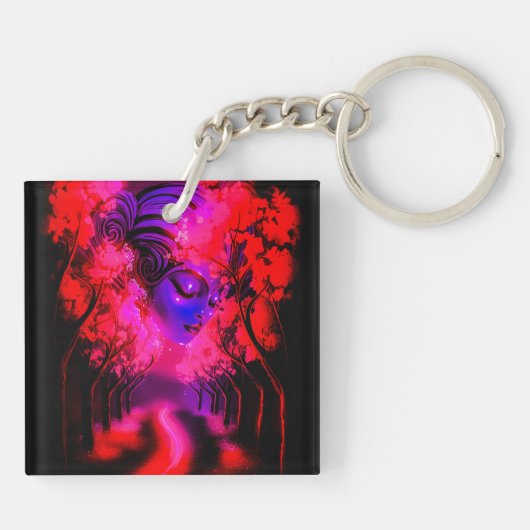 Neon Goddess in Enchanted Forest Schlüsselanhänger (Rückseite)