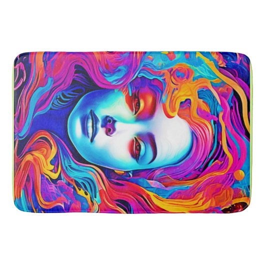 Neon Goddess mit blühendem kosmischem Haar Badematte (Vorderseite)