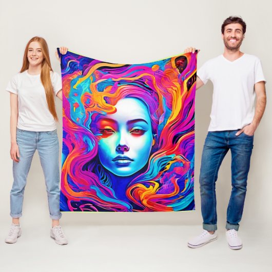 Neon Goddess mit blühendem kosmischem Haar Fleecedecke (Beispiel)