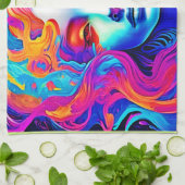 Neon Goddess mit blühendem kosmischem Haar Geschirrtuch (Gefaltet)