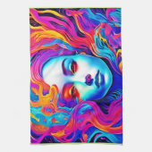 Neon Goddess mit blühendem kosmischem Haar Geschirrtuch (Vertikal)