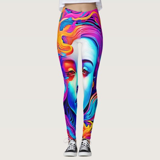 Neon Goddess mit blühendem kosmischem Haar Leggings (Vorderseite)