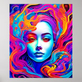 Neon Goddess mit blühendem kosmischem Haar Poster (Vorne)