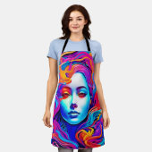 Neon Goddess mit blühendem kosmischem Haar Schürze (Getragen)