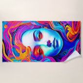 Neon Goddess mit blühendem kosmischem Haar Strandtuch (Vorderseite)