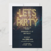 Neon Gold Light Digital Party e-Einladungs Vorlage (Vorderseite)