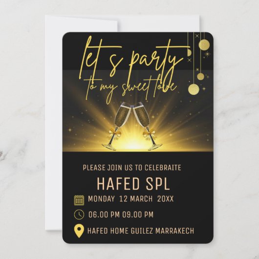Neon Gold Light Digital Party e-invite Vorlage, B Dankeskarte (Vorderseite)
