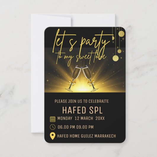 Neon Gold Light Digital Party e-invite Vorlage, B Einladung (Vorderseite)