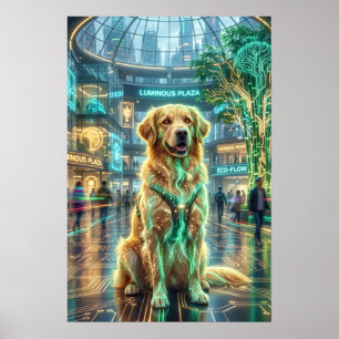 Neon Golden Retriever Leuchtender Platz Poster