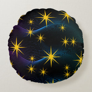 Neon Goldene Sterne Kosmische Welle Runde Kissen
